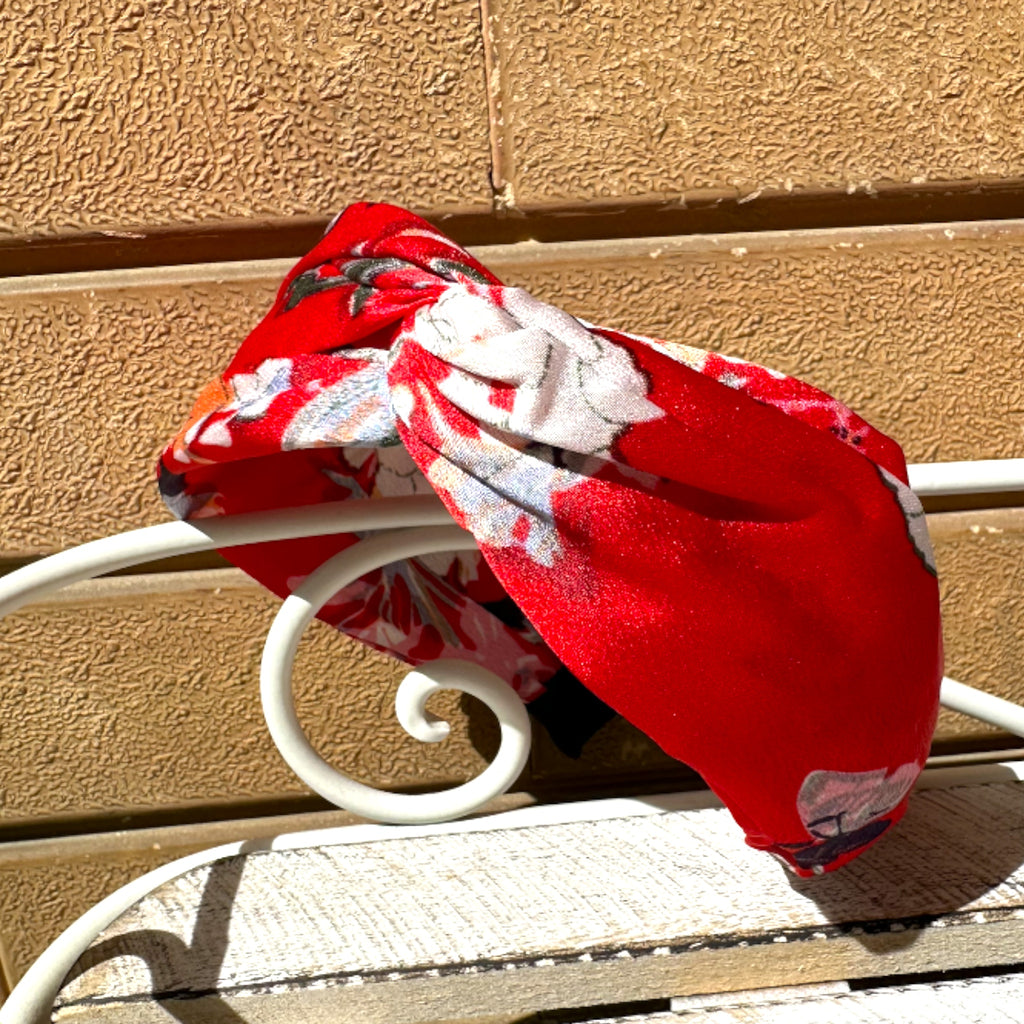 CERCHIETTO IN STOFFA-RASO RED&WHITE FLOWER
